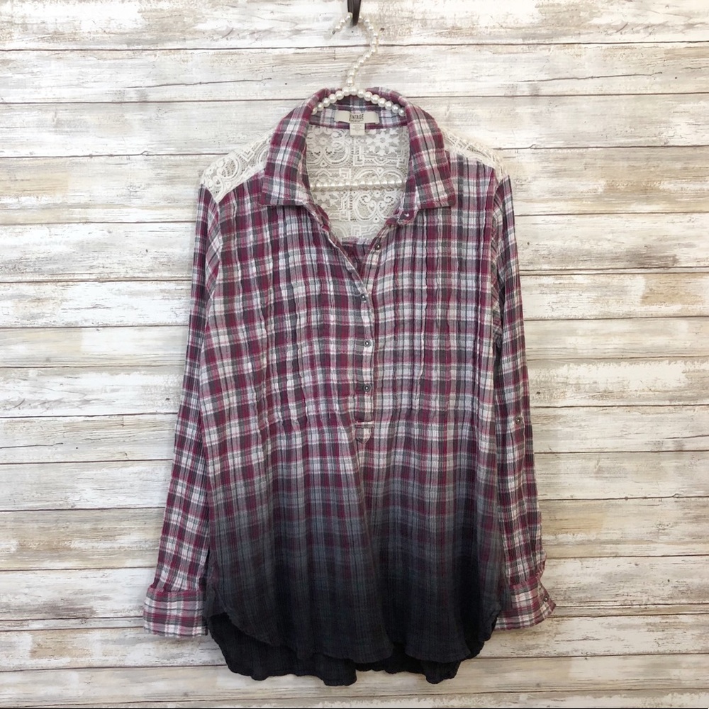 Vintage America Lace Plaid Shirt Size Large